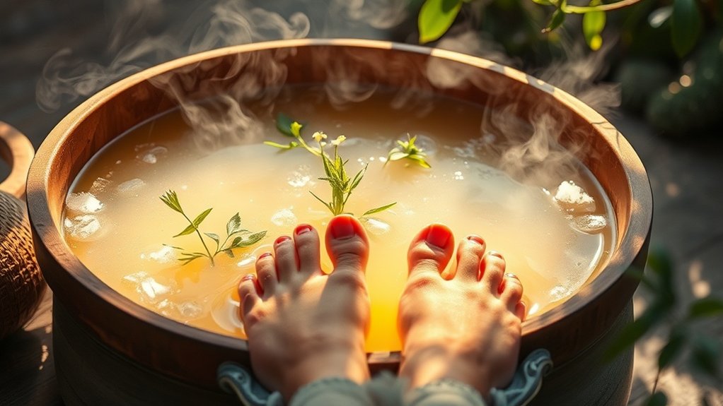 bain de pieds aux herbes d'Epsom